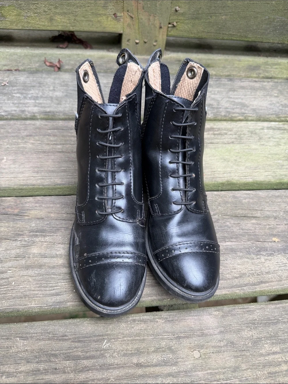 Black Horze Lace-Up Leather Riding Boots - size 32 (1) with zippers